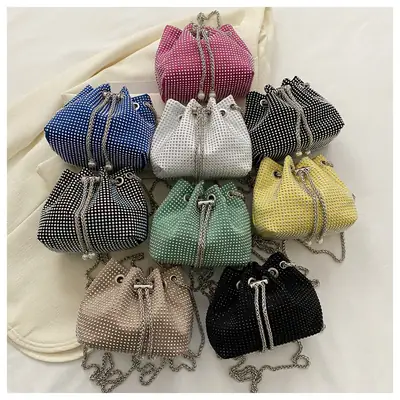 Yellow Chain Diamond Bucket Bag for Women