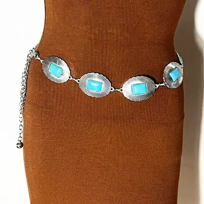 Turquoise Square Inlay Crossbody Belt Chain