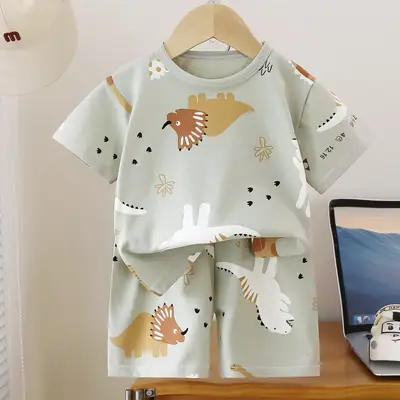 Baby Dinosaur Print Cotton Shorts Set Light Blue