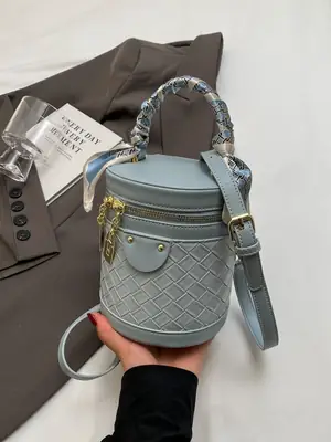 White Woven Silk Handbag with Gold Tassel Handles
