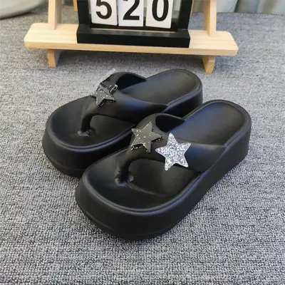 New Five-pointed Star Flip-flops Women's Outer Wear Summer Thick-soled Elevated Platform Cake-heel Beach Non-slip High-heeled Sandals for Women