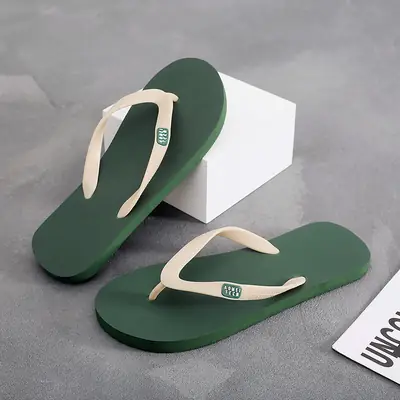 Men Green Rubber Flip Flops Summer Non-Slip