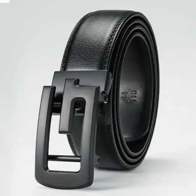 Men's Black Leather Belt with Automatic Buckle