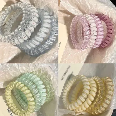 High Elasticity Hair Ties for Women Pink Purple Clear
