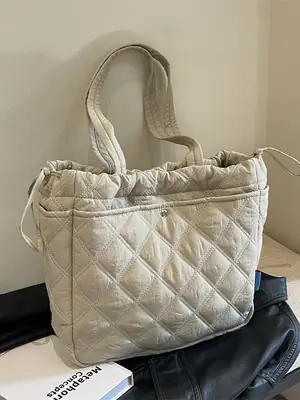 Blue Quilted Women's Shoulder Bag Large Capacity 2024