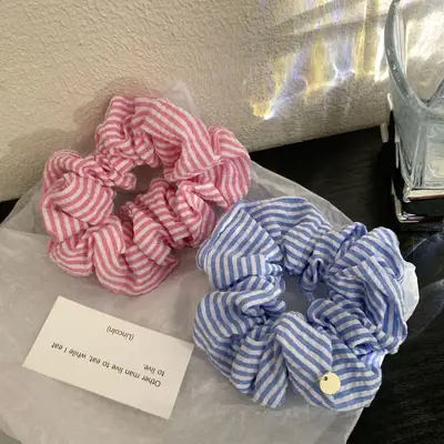 Blue White Striped Hair Ring for Women, Korean Style, Durable, Stylish