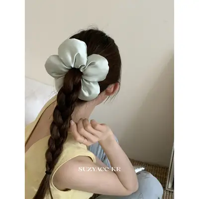 3D Flower Hair Ring Sponge Petal Hair Rope Mint Green