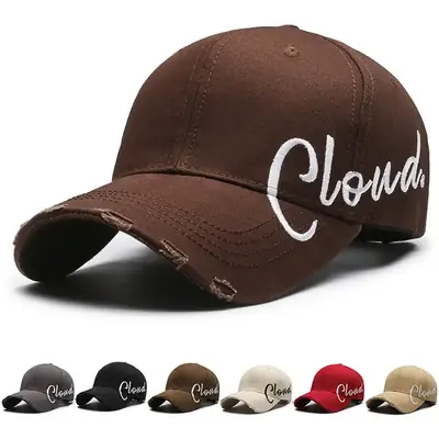 Men Brown Embroidered Baseball Cap with "Clouds" Design