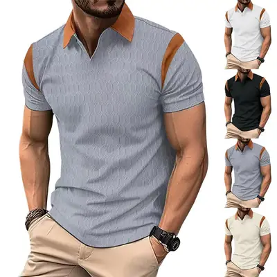 Men's 2025 Slim Fit Polo Shirt White Waffle Jacquard