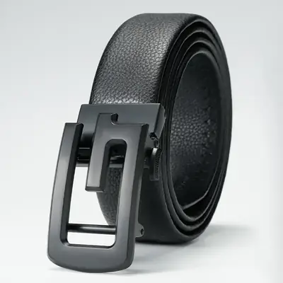 Men's Black Leather Belt with Automatic Buckle