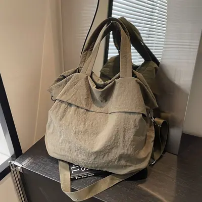 Women's Korean Style Nylon Bucket Bag Beige