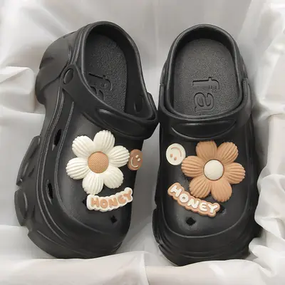 Women Floral EVA Clogs White High Heel Thick Sole