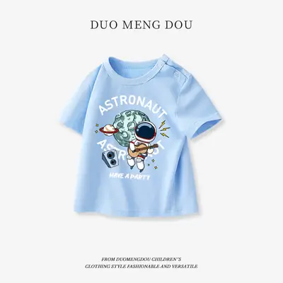 Boys Pure Cotton Astronaut T-Shirt Light Blue