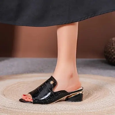Black Crossbody Sandals for Women with Thick Heel