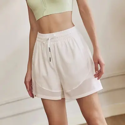 Women's White Mesh Anti-Running Shorts Quick-Drying Yoga