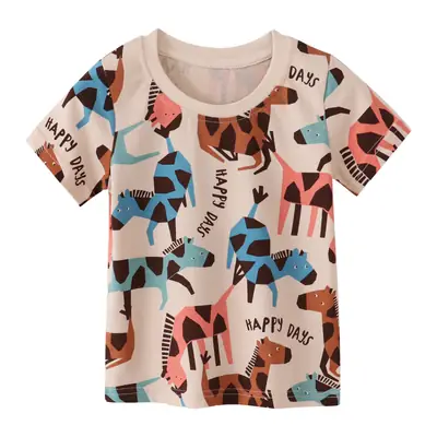 Kids Printed T-Shirt Summer Casual White Short Sleeve