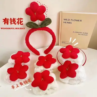 Red Plush Flower Headband for Women
