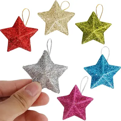 Christmas Star Pendants 5cm Glitter Red Silver Gold Blue