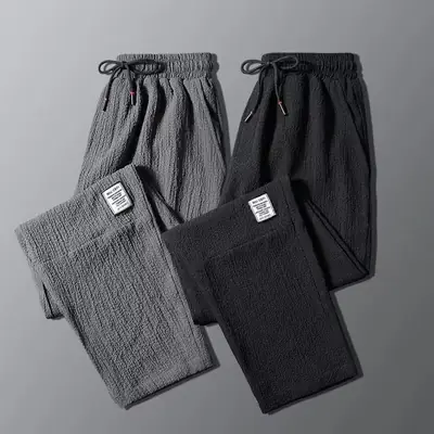 Men Ice Silk Pants Grey 2024 Summer Casual