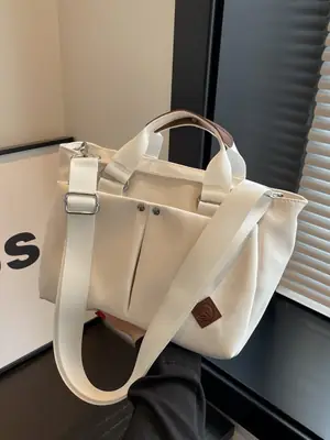 Women's White Canvas Shoulder Bag 2024 New