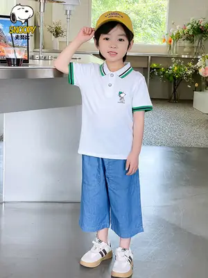 Snoopy Boys Cotton Polo Shirt Blue Shorts Summer Wear