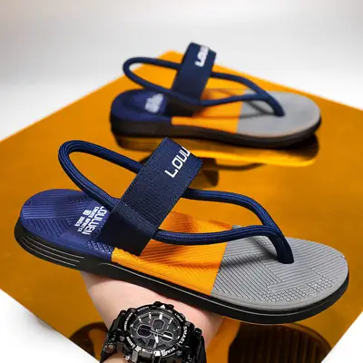 Men's Blue Orange Clip Flip Flops Summer Sandals