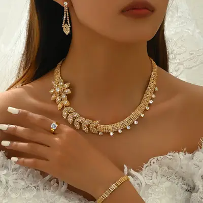 Gold Plated Zircon Necklace Set for Women