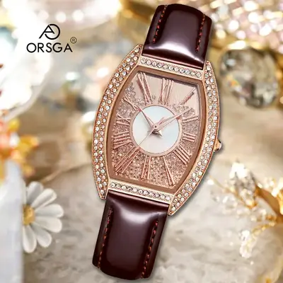 Oval Women's Watch with Diamond Encrusted Rose Gold Band