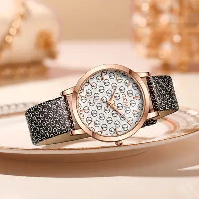 Goldie Women's Quartz Watch with Letter Dial & Black Belt