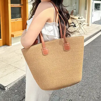 Women Large Straw Shoulder Bag 2026 Summer