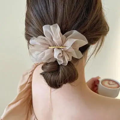 Chiffon Flower Hairpin for Women Summer Ponytail Clip