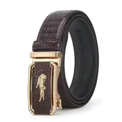 Men's Black Croc Embroidered Belt with Silver Logo Buckle