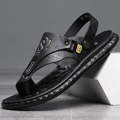 Men Black Rubber Sandals Summer Non-Slip Beach
