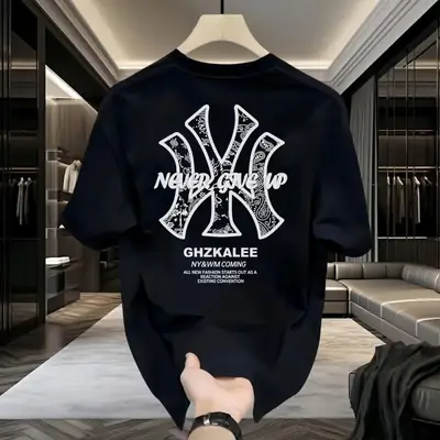 Men Black Graphic Cotton T-Shirt New American Style