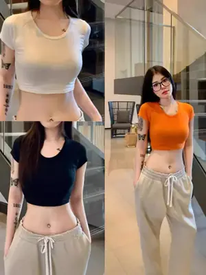 Ins Spice Girls Sexy Navel Short Solid Color T-Shirt Women's New Slim-fit Slimming Pure U-collar Base Top Women's T-tide
