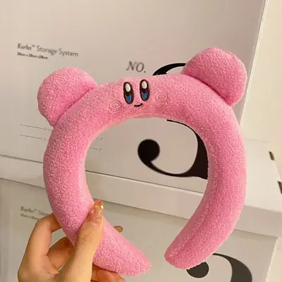 Pink Plush Kirby Face Mask Hairband for Girls