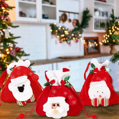Christmas Bear Fur Rope Tote Bag Red