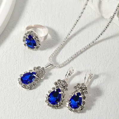 Blue Sapphire Heart Jewelry Set for Women
