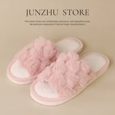 Cross-border new wholesale Mao Mao slippers home thick-soled warm non-slip cotton slippers thickened fleece-lined open cotton slippers