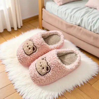 Women Winter Plush Cotton Slippers Brown Bear Design