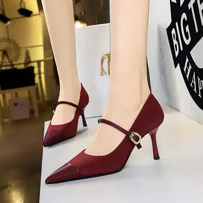 Black Pointed Heels with Gold Buckle
