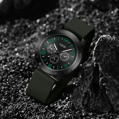 Goldie Men's Black Silicone Sports Watch with Blue Dial
