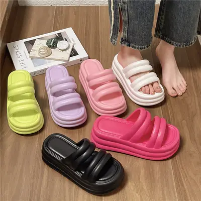 Women White Thick Slide Sandals Summer 2023