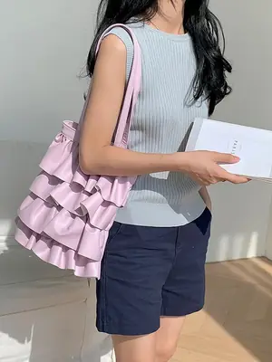 Silver Ruffled Shoulder Bag for Women 2023