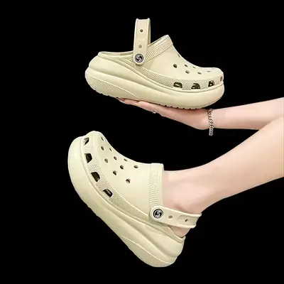Women White Puff Hole Sandals Summer