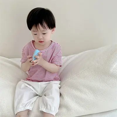 Kids Striped T-Shirt & Anti-Mosquito Pants Two-Piece Set