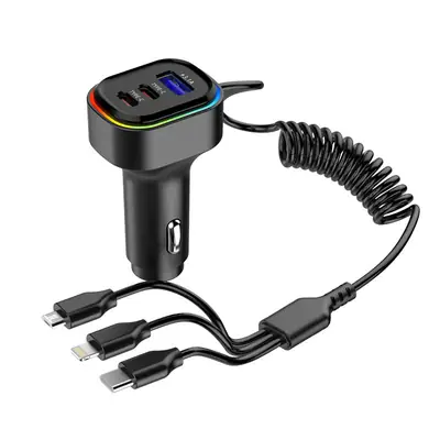 3-in-1 Car Phone Charger with USB-C & Lightning