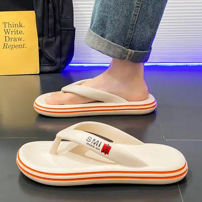 Men's White Orange Angle Open Toe Slippers
