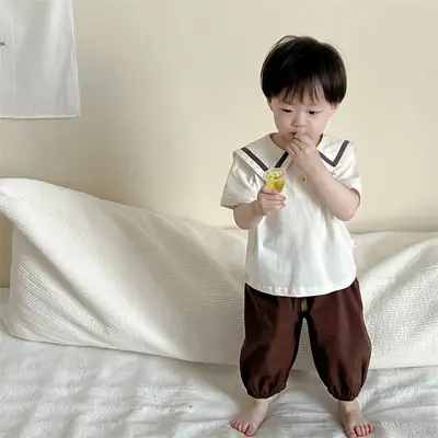 Boys' Thin Korean Style Lapp T-Shirt Anti-Mosquito Pants Set