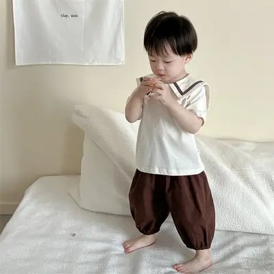 Baby's Brown Loose Summer T-shirt Suit